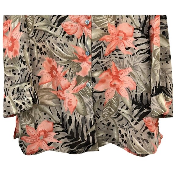 Cathy Che XL Womens Tropical Floral Button-Down Blouse Lightweight Beachy - Picture 3 of 7